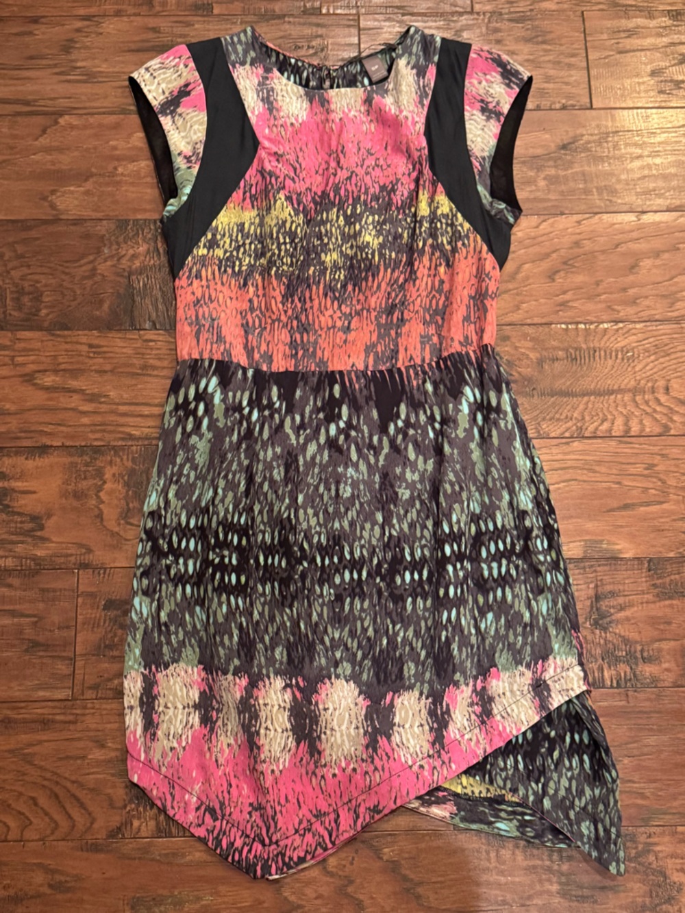 charlie jade Multicolor Abstract Watercolor Print Dress — Pink, Green, Black